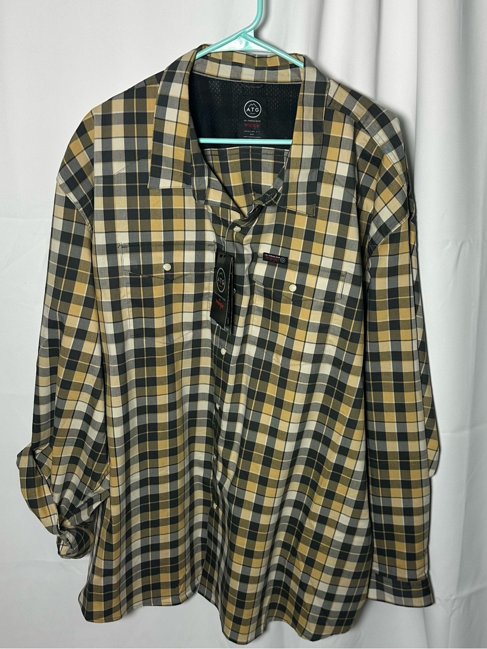 NWT all terrain ATG by Wrangler Men’s Plaid Button-Up Shirt - Yellow Black 4x